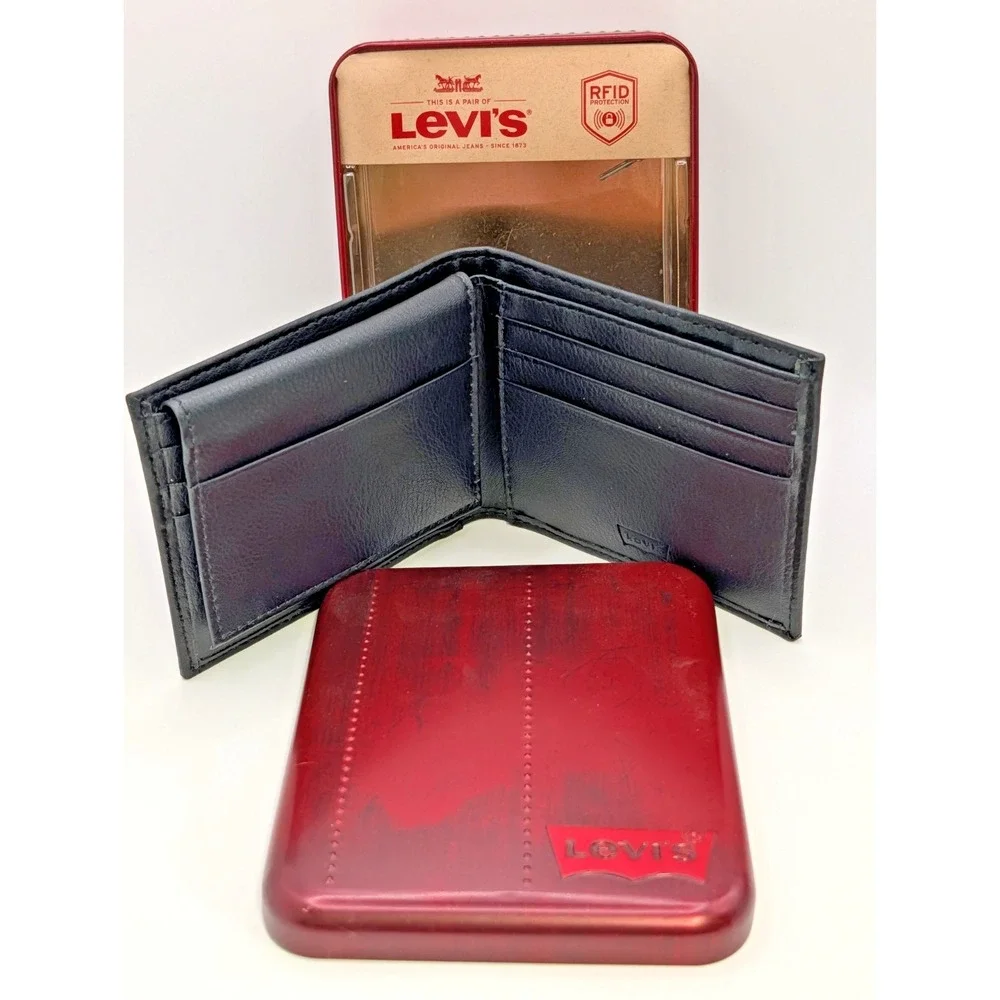 Levi's Men's Wallet RN129919 with RFID 31LP220043 Black Brand New Metal Tin